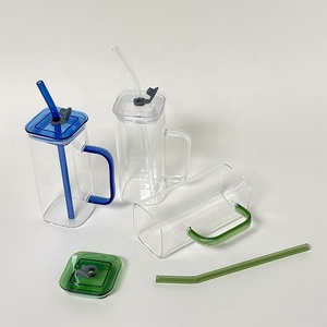 <span class=keywords><strong>Verre</strong></span> à eau carré au design moderne, tasse à bière en <span class=keywords><strong>verre</strong></span> transparent <span class=keywords><strong>avec</strong></span> couvercles et pailles pour <span class=keywords><strong>Mojito</strong></span>, sodas, smoothies, whisky, café glacé - Product Image 6