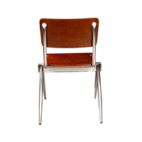 Chaise d'école industrielle vintage avec cadre en métal argenté, assise et dossier en contreplaqué courbé, finition thermolaquée transparente, pour café et vente en gros