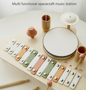 Nuevo producto de madera para Educación Temprana, soporte de batería multifuncional, rompecabezas de música, juguete de iluminación, nave espacial, escenario de música - Product Image 3