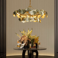 Lustre moderne de luxe en cuivre avec feuilles de Ginkgo, support de lampe E14, grand diamètre, luminaire suspendu pour salon, salle à manger, villa