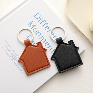 Leather House Shape Keychain Black Brown Beige Fashion <b>Key</b> <b>Ring</b> Irregular Design - Product Image 2
