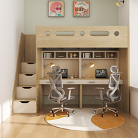 Lit Superposé en Bois avec Bureau, Armoire, Escalier et Étagère pour Adultes ou Adolescents, Utilisé en Campus, École, Auberge ou Appartement