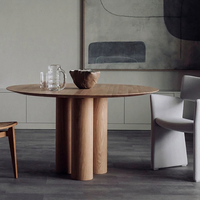 Table à manger ronde en bois massif de style Wabi Sabi, trois pieds cylindriques, design minimaliste, bois naturel, table à manger pour la maison