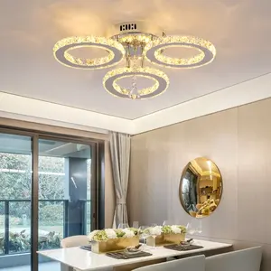 27W Modern 3 Rings Crystal Stainless Steel led Chandelier Ceiling Lamps For Bedroom