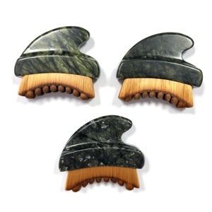 Cepillo de Masaje Facial Linfático de Jade Verde con Cerdas, Herramienta de Drenaje de Puntos de Acupuntura Gua Sha - Product Image 4