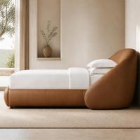 Maßgefertigtes Modernes Designer-Lederbett mit Gewölbtem Kopfteil Anpassbare Kopfteil-Länge und -Breite für Schlafzimmer