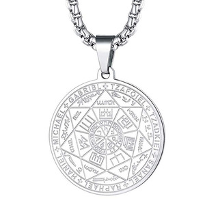 Venta caliente siete arcángeles signo amuleto collar religioso Acero inoxidable moneda disco runa tótem mágico array collar hombres - Product Image 1