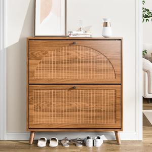 Meuble à chaussures autoportant en bois massif, organisateur de chaussures dissimulé, rangement moderne pour salon, 2 tiroirs rabattables, mobilier de maison facile à assembler - Product Image 1