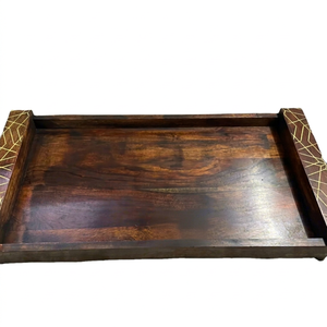 Plateau de service en bois fait main de qualité supérieure, design unique en rotin, compatible lave-vaisselle et micro-ondes, pour fruits, mariages, Diwali - Product Image 1