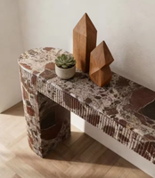 Table console élégante et moderne en pierre JZ Ballagio Rosso Levanto avec plateau en marbre facile à nettoyer, garantie 1 an, meubles de salon