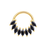 Eternal Metal Bijou de piercing de luxe en or massif 14K avec zircon, anneau segmenté articulé noir à clipser pour nez et conque, taille marquise