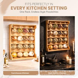 Wooden Kitchen Spice Rack 4 Layers <b>Wall</b> Mounted <b>Hanging</b> Condiment <b>Storage</b> Organizer Rectangle Shape - Product Image 4