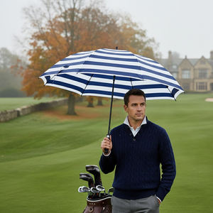 Parapluie de golf automatique coupe-vent à rayures horizontales de 62 pouces, structure en fibre de verre, idéal pour un cadeau d'affaires - Product Image 1