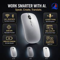 Souris sans fil à commande vocale AI 2.4G + BT double mode avec saisie vocale, traduction en 24 langues, enregistrement de réunion PPT en un clic