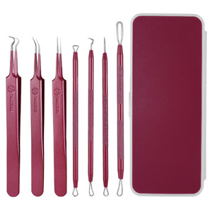 Lot de 7 extracteurs de points noirs et d'acné à double tête, pointe incurvée, outil manuel de soin de la peau - Product Image 1