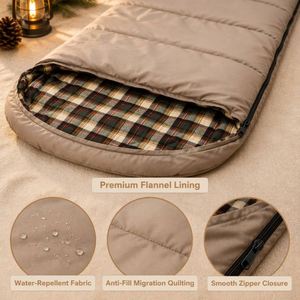Polyester Rectangular <b>Sleeping</b> <b>Bag</b> with Tartan Plaid Interior 3 Season Warm Envelope for Camping Outdoor Custom - Product Image 2