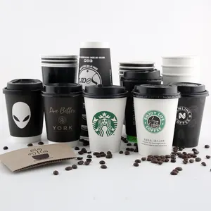 biodegradable 12oz paper coffee cups set with lids recyclable hot drinks single ripple double wall Disposable paper coffee cup