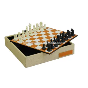 Chess Set Custom PU Leather Board Game Chess Set Checkers Chess Intelligence Toys