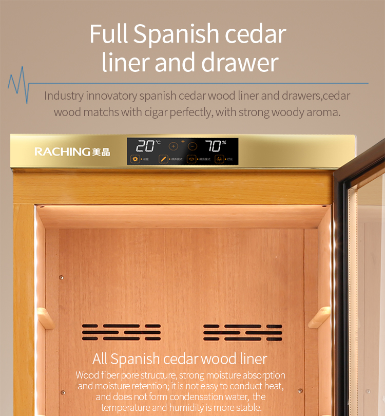 Raching big cigar cabinet with spanish cedar electronic humidor fridge for cigar aging