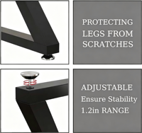 Lot de 2 pieds de table en fer en forme de X, robustes et industriels, avec pieds réglables pour table à manger, table basse, console