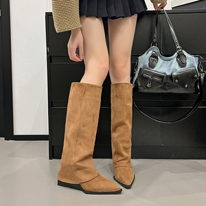 סתיו/חורף/קיץ חדש עם עקב עבה מחודד עם רוכסן בגובה הברך סוליית גומי מגפי נשים 820-1 נעלי עקב ארוכות רטרו מגף רומאי - Product Image 3