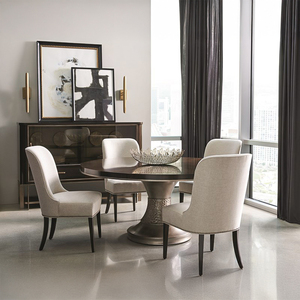 Ensemble de table à manger de luxe en bois massif moderne sur mesure avec 6 chaises, meubles de salle à manger en parquet faits à la main - Product Image 4