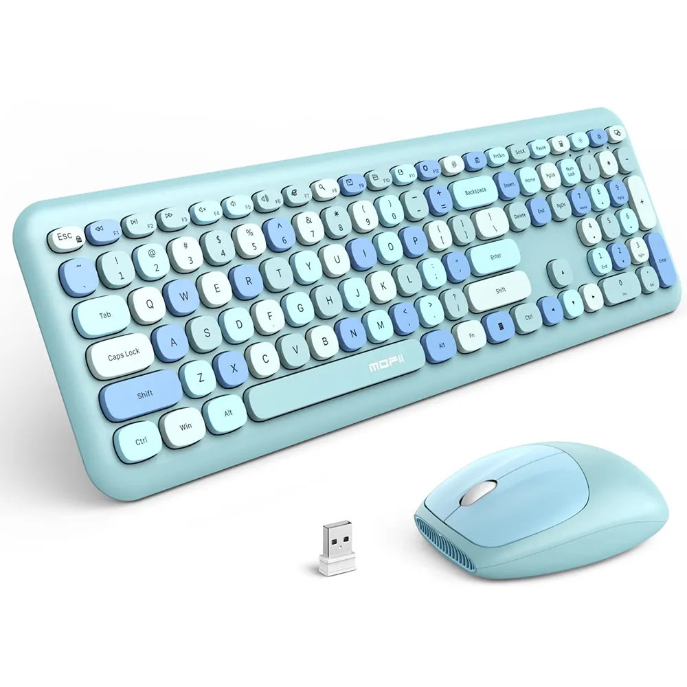 Plug and play Wireless Keyboard and Mouse Combo 2.4G Ultra Thin Full Size Colorful Keyboard Mouse Set for Laptop