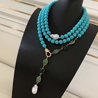 Collier superposé BD-B10107 avec perles turquoise, cristaux émeraude et breloques en perles, fait main, style vintage, bijoux pour femme