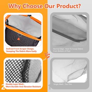 Nettoyeur d'écumoire de râteau à feuilles de piscine personnalisé <span class=keywords><strong>Filet</strong></span> d'écumoire de feuilles de piscine avec sac en maille profonde à double couche Filets d'atterrissage de pêche - Product Image 5
