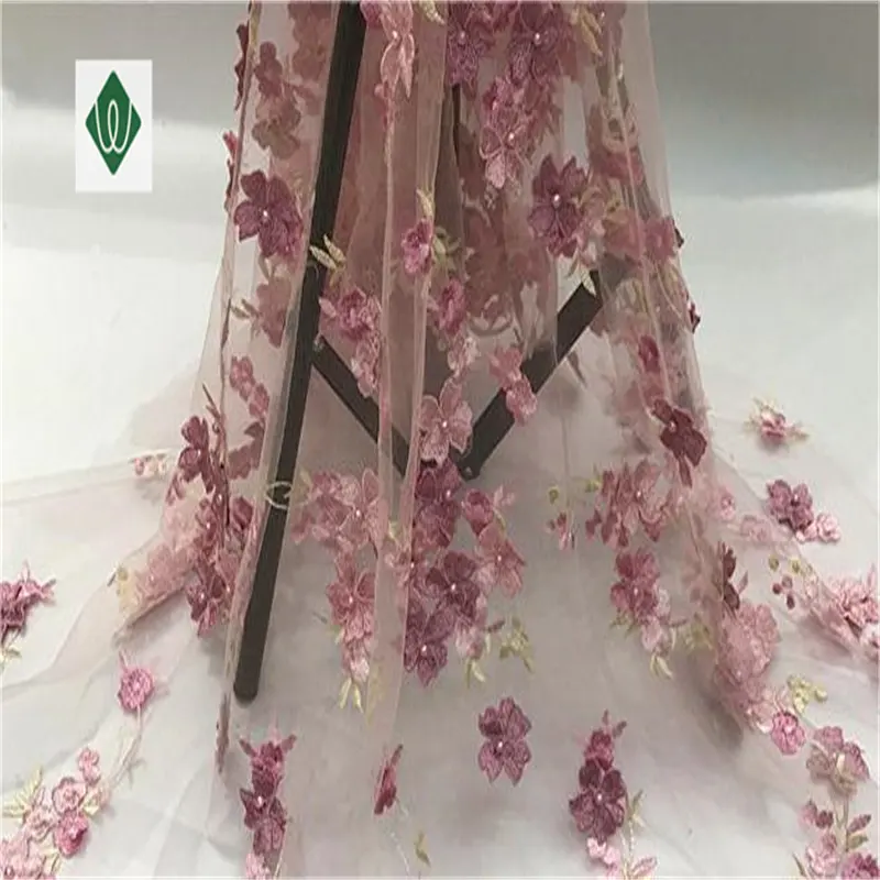 イブニングドレス用四つ葉レース生地縫製三次元パターン中国卸売バブルビーズ刺繍生地