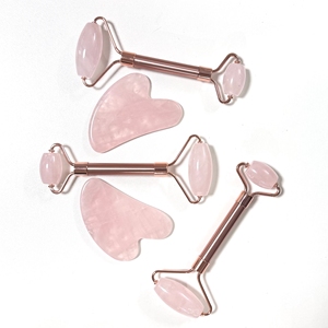 Rouleau facial en quartz rose 100% pierre naturelle, qualité C, vente directe d'usine, outil de massage, rouleau de jade pour le visage - Product Image 4