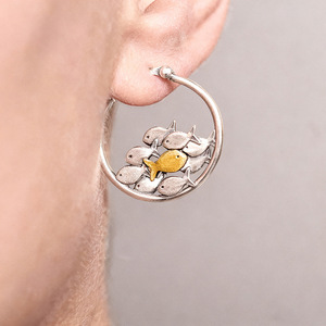 Orecchini a Cerchio Bicolore a Forma di Pesce per Donne, Gioielli di Design Vintage Unici e alla Moda - Product Image 2