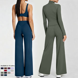 Completo Sportivo da Yoga per Allenamento Fitness e Palestra con Pantaloni a Gamba Dritta, Giacca con Cerniera e Reggiseno Sportivo Imbottito Effetto Lifting - Product Image 2