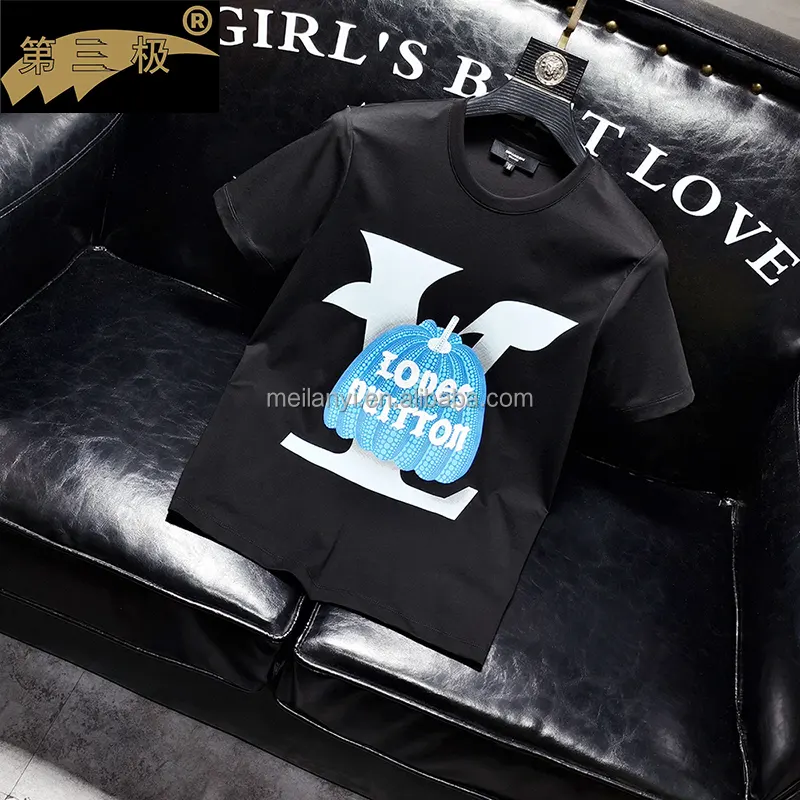 Individuelle Mode Herren-T-Shirt 2024 Straßenbekleidung lockere Herren-T-Shirts Druckmuster-Design Luxus lässiges Gewebe bestickt