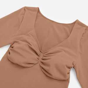 Горячая распродажа: женский боди с V-образным вырезом, поддержкой груди, эффектом лифтинга ягодиц, длинными рукавами, из спандекса, для повседневной носки - Product Image 4