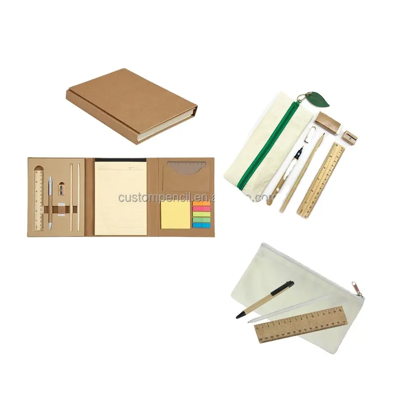 Customized Box Wrap Eco Friendly Children Pencil Pen Set Stationery Gift Custom Paper Gift Stationery Set
