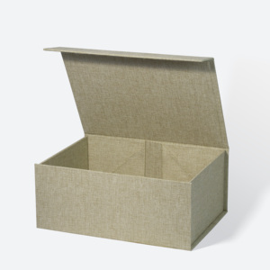 Boîte cadeau magnétique en lin naturel, esthétique épurée, pliable, format A5 profond, pour cadeaux et présentation en magasin - Product Image 2