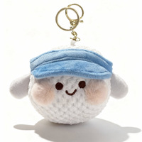 Porte-clés en peluche mignon de balle de baseball et de tennis, jouet de sport en peluche douce avec chapeau, breloque de sac de dessin animé, style universitaire