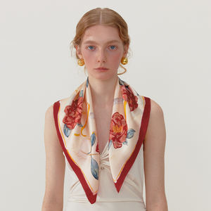 Шарфы из 100% чистого шелка, ручной работы, с возможностью нанесения логотипа на заказ, оптом, с цветочным узором «Розы», квадратные, для женщин - Product Image 3