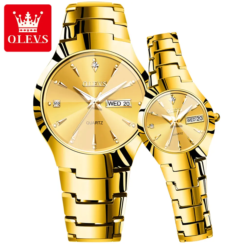 OLEVS8697高品質安いWlisthタングステンステンレス鋼ファッション時計発光防水男性女性クォーツ腕時計