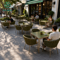 Conjunto de Muebles de Exterior Ecológicos para Cafetería y Restaurante, Mesa Cuadrada de Aluminio, Sillas de Ratán PE, para Uso Comercial, Grupo Ron