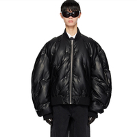 Veste en duvet matelassée de qualité supérieure avec doublure en satin, veste en cuir synthétique noir tendance pour homme