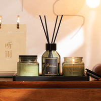 LANJO 2026 Nouveau Design Ensemble Diffuseur et Bougie Votive en Cire de Soja avec Plateau en Bois Écologique Parfumé Aromathérapie Emballage Luxe Mariages