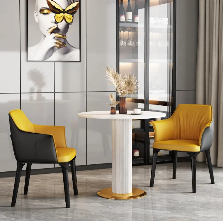 रेस्तरां की मेज और कुर्सी कैफे कॉफी शॉप रेस्तरां फर्नीचर स्टेनलेस स्टील लाइट लक्जरी मार्बल डाइनिंग टेबल आधुनिक कैफे सो
