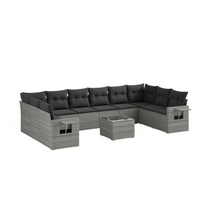 Ensemble de canapés de jardin en rotin gris 8 places, mobilier d'extérieur contemporain, structure en acier premium avec table en verre trempé - Product Image 1