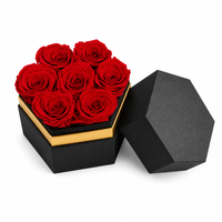 Boîte hexagonale de roses éternelles de luxe, 7 têtes, fleurs éternelles, boîte cadeau noir et or, Saint-Valentin, mariage, anniversaire, vente en gros, personnalisable