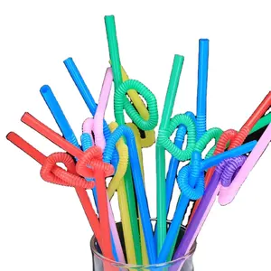 Atops Customize Colored Disposable Bent Flexible Drinking Straws Plastic Straws