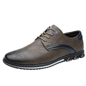 Chaussures décontractées en cuir pour hommes, à lacets, bout rond, dessus en cuir véritable, semelle extérieure en caoutchouc, semelle intermédiaire en EVA, légères, toutes saisons - Product Image 5