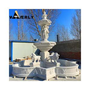 Large Garden Outdoor Hand Carved 3 Tier White Marble Granite Sex Girl And Lion Stone Water Fountain Manufacturer Supplier