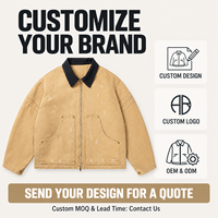 Blouson de travail vintage délavé 100 % coton pour homme, coupe ample, épaules tombantes, effet vieilli, fermeture éclair, streetwear, logo personnalisé, vente en gros